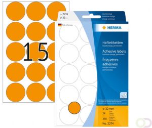 Herma Multipurpose etiketten Ã 32 mm rond fluor oranje permanent hechtend om met d